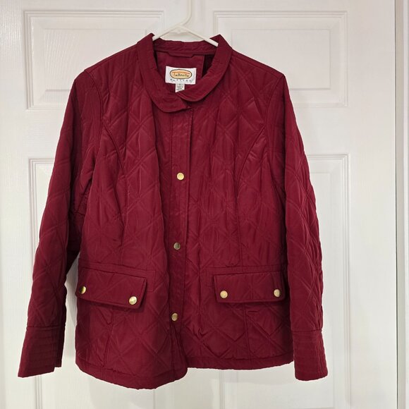 Talbots Petite Diamond Quilted Faux Fur Lined Snap Front Jacket Deep Red Large - Picture 2 of 11